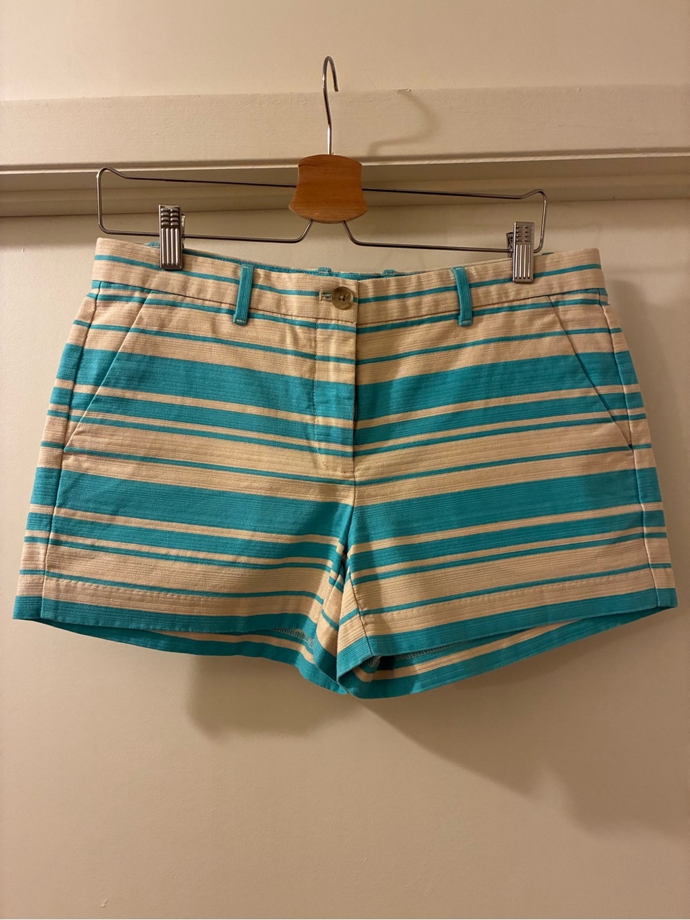 GAP Turquoise and Cream Striped Women's Shorts